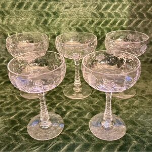 5 Vintage Libbey Rock Sharpe 1004-1 Cut Crystal Champagne/Cocktail Coupe Glasses